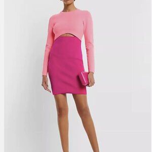 Express Body Contour Long Sleeve Color Block Cutout Mini Sweater Dress |